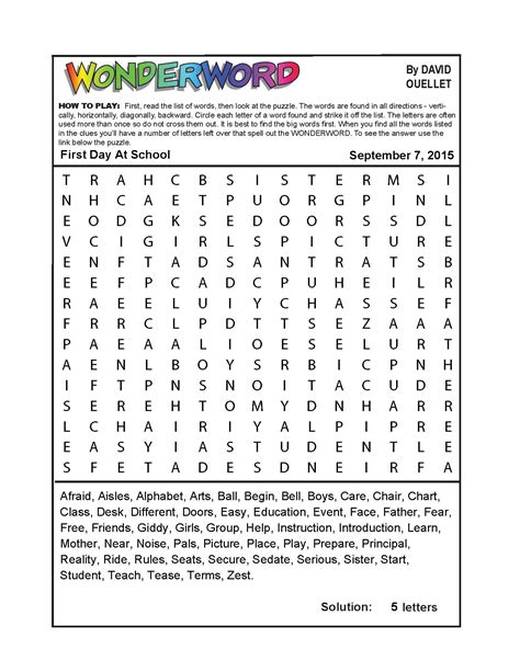 Free Printable Wonderword Puzzles